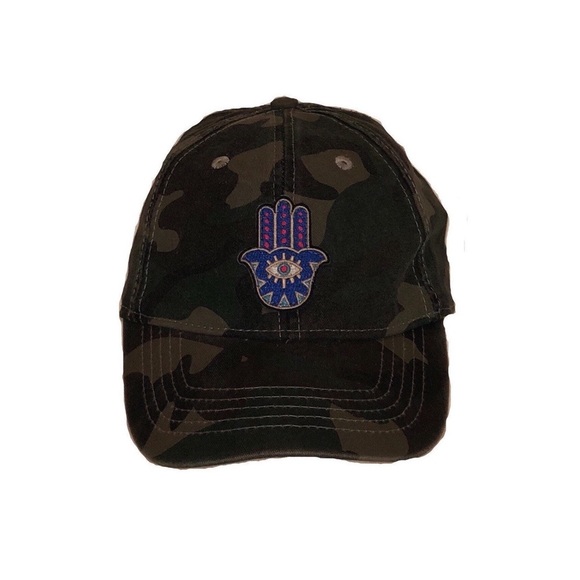 Accessories - Washed Camo Baseball Hat With Hamsa Patch